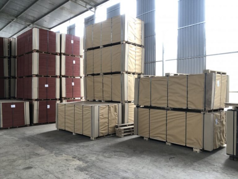 many plywood pallets are stacked up on eachother at Phu Cau factory