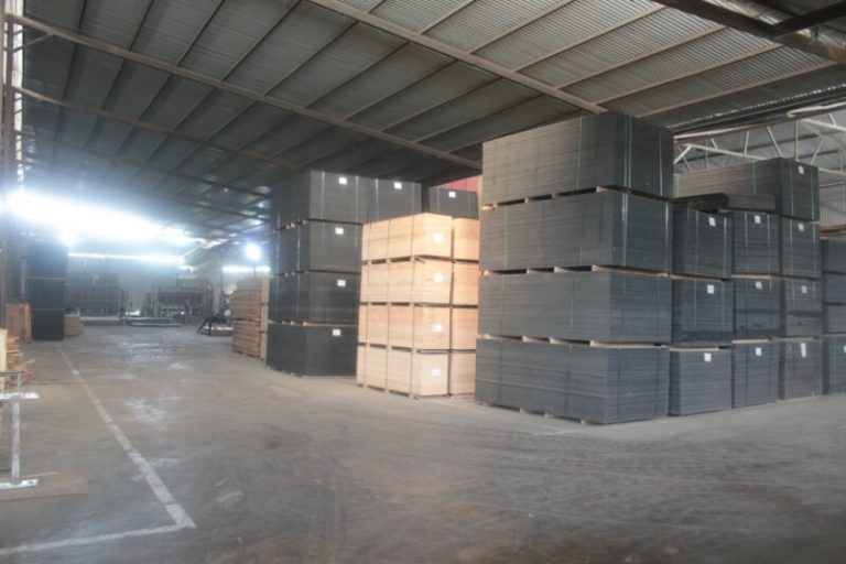 many plywood pallets are stacked up on eachother at Phu Cau factory